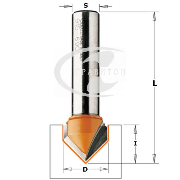 Фреза пазовая c углом 90гр. S=8 D=16x12,7