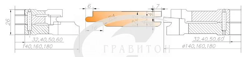 03-10-Т-Н Фрезы для изгот. Евровагонки Тайга 180*60*26 с нап. пласт. Р6М5 (полка-10мм), к-т из 5ти фрез + 2 кольца