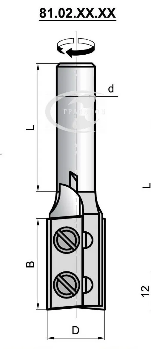 81.02.30.19 Концевая фреза для пазования D=19 мм, d хвостовика=12 мм, B=30 мм