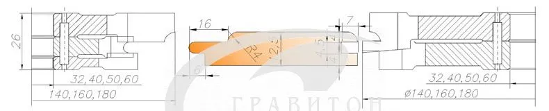 03-10-Т-В Фрезы для изгот. Евровагонки Тайга 160*40*26 с нап. пласт. Р6М5 (полка-10мм), к-т из 5ти фрез + 2 кольца