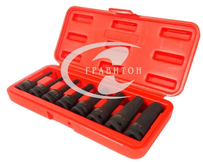Набор головок ударных HEX средней длины 1/2" H5-19мм , длина 78мм (в кейсе) 8шт JTC /1