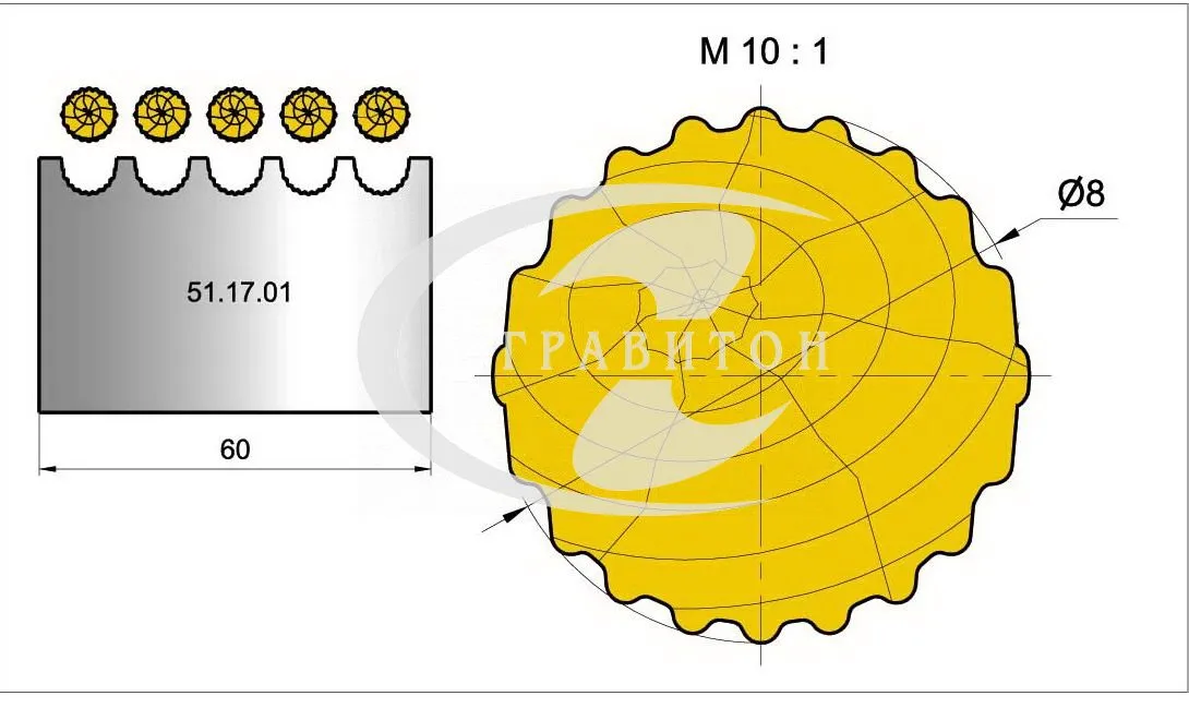 51.17.01 Ножи профильные для шкантов L=60 мм.