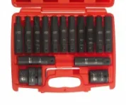Набор вставок ударных 3/4" TORX T60-T100, E18-E24, HEX H17-H24 с адаптерами 3/4" и 1", длина 107мм (