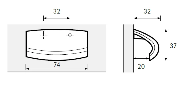 Ручка-скоба ROMA, 37х74 мм, межосевое расстояние 32 мм, цинк, покрытие - олово