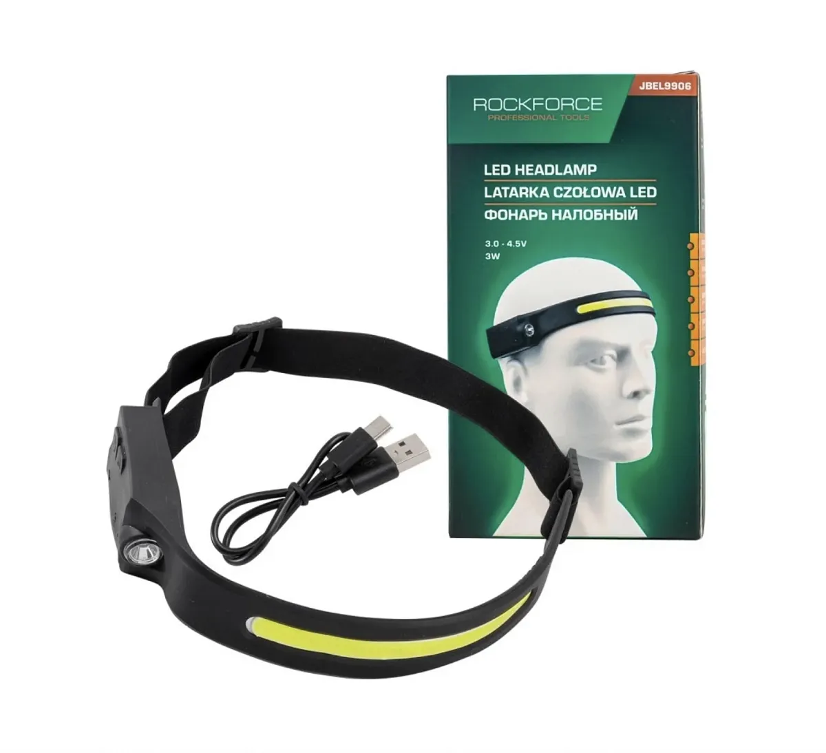 Фонарь RF-JBEL9906 налобный ударопрочный (3-4.5V, 3W, IPX4) ROCKFORCE /1/200