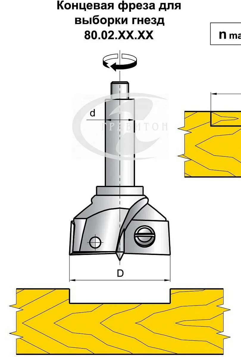 80.02.35.10 Фрезы концевые для выборки гнезд Д=35, Д хвостовика=10 мм.