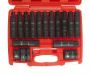 Набор вставок ударных 3/4" TORX T60-T100, E18-E24, HEX H17-H24 с адаптерами 3/4" и 1", длина 107мм (