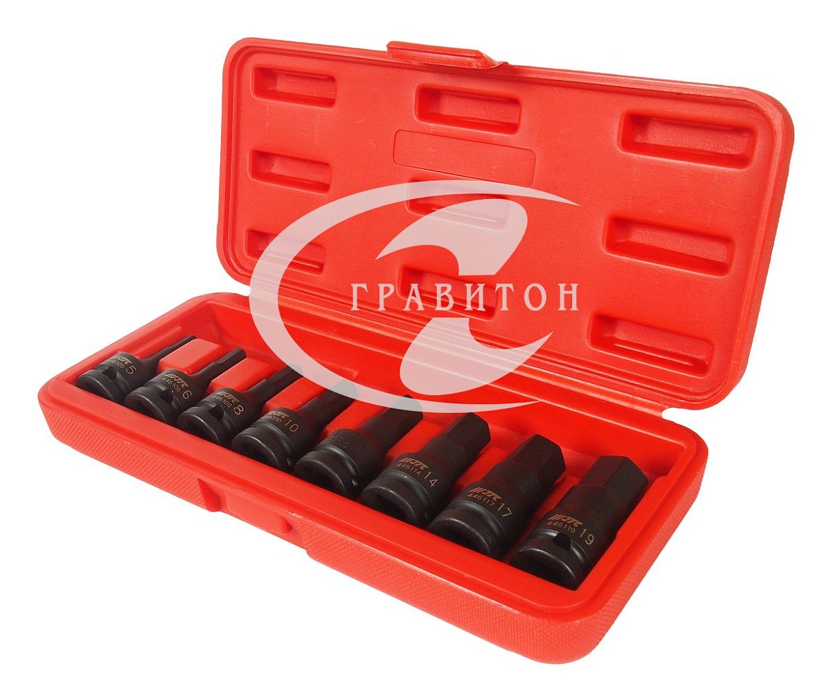 Набор головок ударных HEX 1/2" H5-19мм , длина 60мм (в кейсе) 8шт JTC